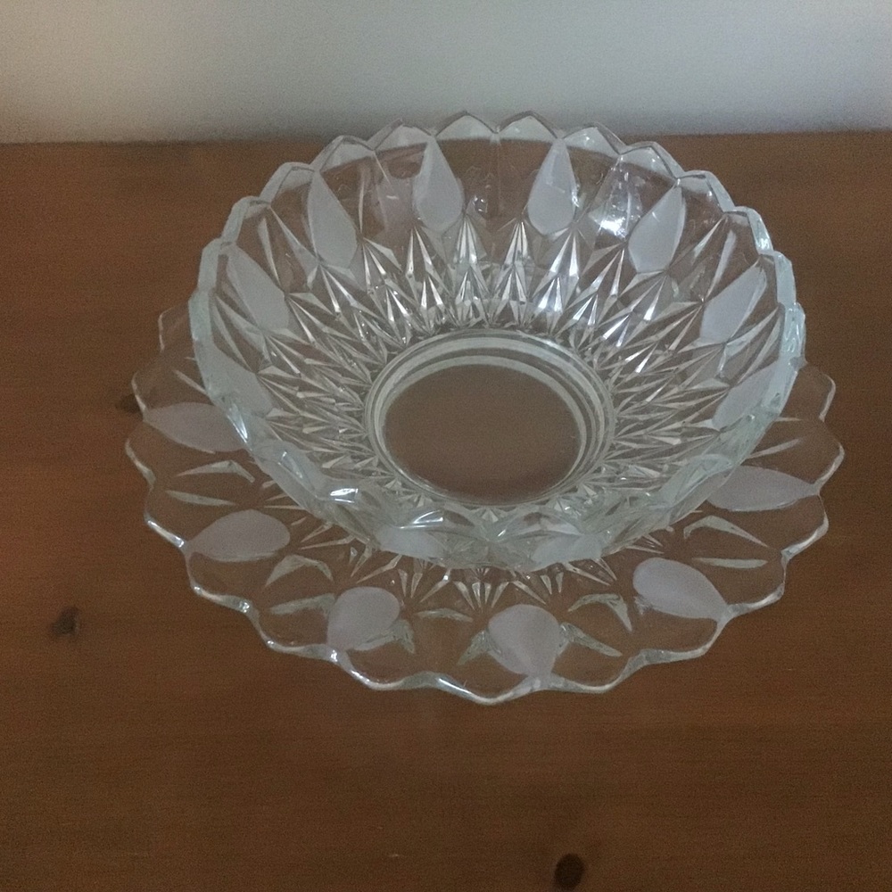 Vintage Cut Glass Crystal Serving Bowl and Saucer Set - Picture 2 of 5